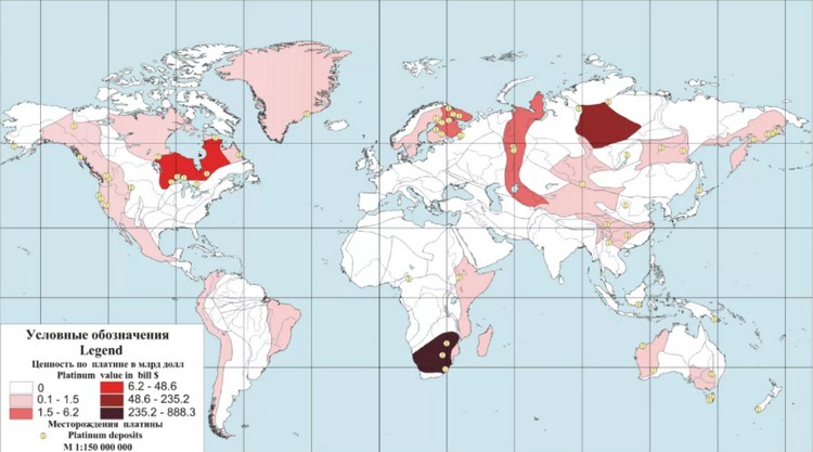 карта месторождений платины в мире